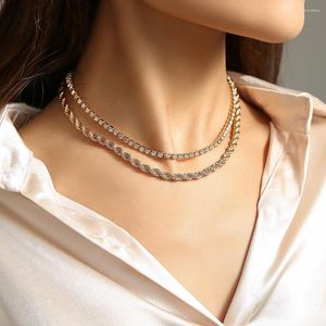 Choker 2023 Fashion Gold Necklace for Women Double-Layer Chunky Statement Rhinestone Twist Chain Accessoires Femme Bijoux