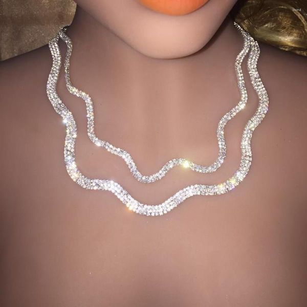 Collier ras du cou en strass brillant pour femmes, chaîne à nouer, longueur réglable, cristal ondulé, bijoux cadeau, dernière mode 2023