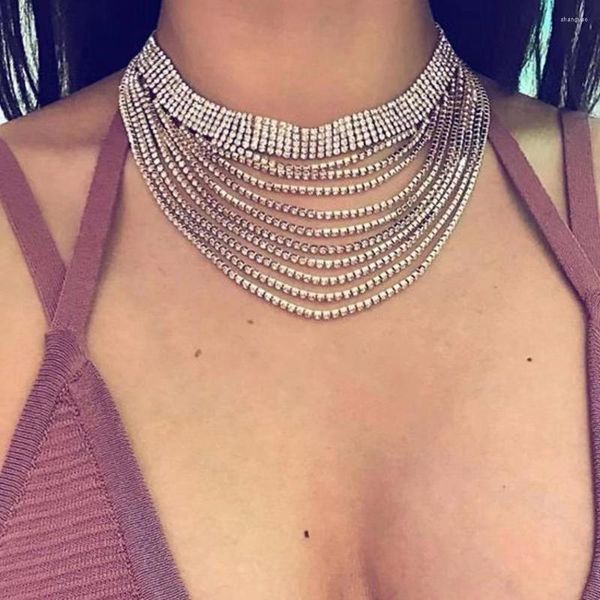 Collier ras du cou de luxe à plusieurs rangées de strass, chaîne à pampilles, pendentif en cristal Sexy pour femmes, bijoux cadeau de mariage, 2023