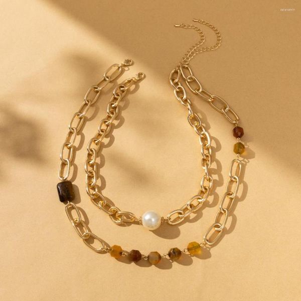 Gargantilla 2023, collar de perlas de imitación de piedra Natural a la moda para mujer, joyería multicapa de tendencia para mujer, venta directa al por mayor