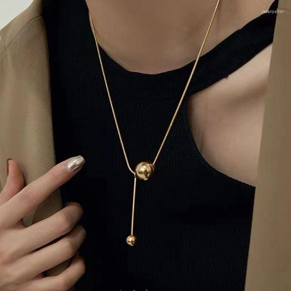Gargantilla 2023 moda Simple oro plata Color bola colgante collar joyería para mujer cadena larga accesorios regalos