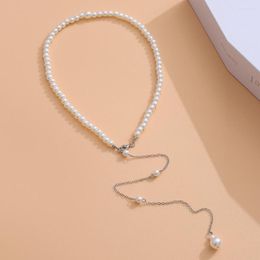 Choker 2023 Fashion Summer Long Tassel Eelegant White Pearl Chain Necklace for Women Ketters Lady Beach Back Sieraden