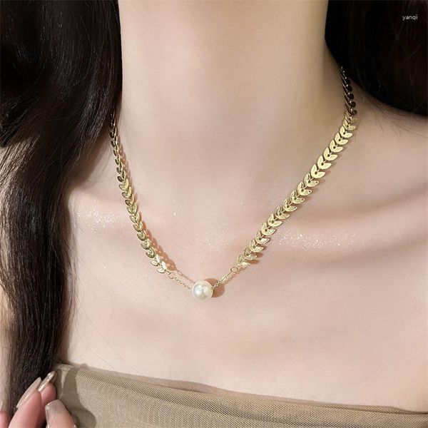 Gargantilla 2023 tendencia de moda diseño único exquisito collar de perlas de Color dorado claro de lujo para mujer joyería fiesta regalo Premium