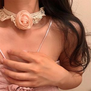 Choker 2023 Harajuku Zoete Kant Rose Bloem Ketting Fee Leuke Handgemaakte Korte Keten Voor Vrouwen Meisjes Koreaanse Mode-sieraden Gift