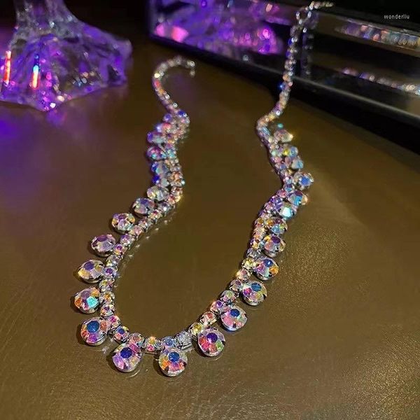 Gargantilla 2023 coreano dulce colorido acrílico Boho collar para mujeres Vintage moda brillante cristal clavícula cadena joyería accesorios de fiesta