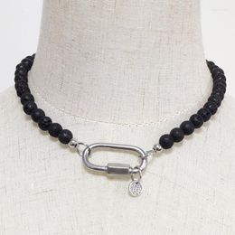 Collier ras du cou pour homme, Vintage, noir, court, perles de lave volcanique, Naszyjnik, fait à la main pour femmes, ajout de charme, accessoire de vêtements, bijoux, 2023