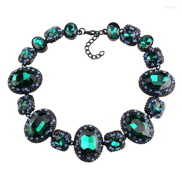 Ras du cou 2023 rouge vert verre cristal déclaration collier pour femmes bijoux ethnique Vintage grand col grand bavoir