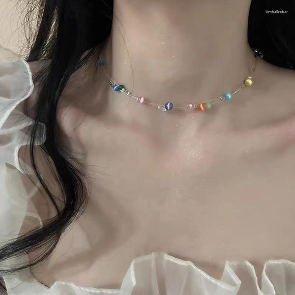 Ras du cou 2023 tendance coloré cristal opale perle collier pour les femmes Design de mode clavicule chaîne déclaration courte perlée