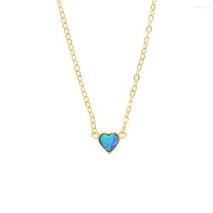 Choker 2023 Valentijnsdag Gift Sieraden For Lover Blue Fire Opal Stone Cute Lovely Heart Charm Necklace Fashion