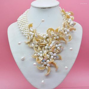 Choker 2024-5-20-0748 # Collier de fleur enveloppe de coquille de perle de mode Bijoux de mariage africain 19 