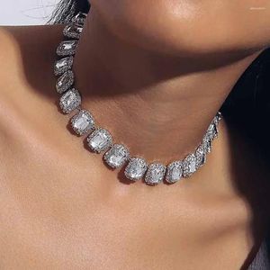 Collier ras du cou en cristal strass pour femmes, bijoux à la mode, chaîne carrée Simple, accessoires de collier de mariage, 2024