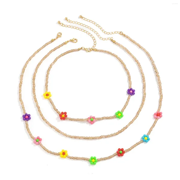 Collier ras du cou en perles de verre pour femmes, breloques colorées en forme de marguerite, de fleur et d'étoile, bijoux de fête d'été, à la mode, 2024