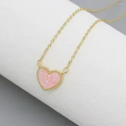 Choker 2024 Fashion Pink Druzy Heart Pendent Necklace for Women