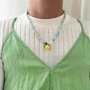 Choker 2024 Natuursteen Kraal Glas Citroen Aardbei Peer Hanger Ketting Voor Vrouwen Vakantie Originele Gelaagde Eenvoudige Trui Keten