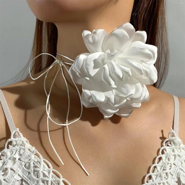 Collier ras du cou de styliste russe pour femmes, élégant, en tissu de soie, à grandes fleurs blanches, bijoux de luxe, cadeaux, 2024