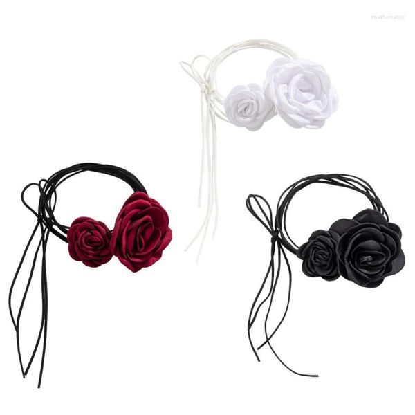 Colliers ras du cou gothiques à fleurs de roses, 2 pièces, chaîne à breloques florale à la mode pour filles