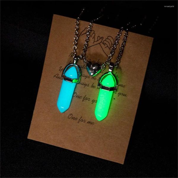 Choker 2pcs / ensemble Lumineux colonne hexagonale coeur couple Collier magnétique Collier de bijoux géométriques en pierre naturelle