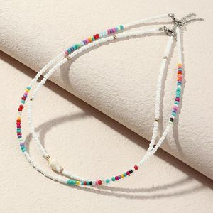 Tour de cou 2 pièces/ensemble colliers en coquille de conque naturelle femmes mode surfeur bijoux bohème coloré perlé chaîne Collare