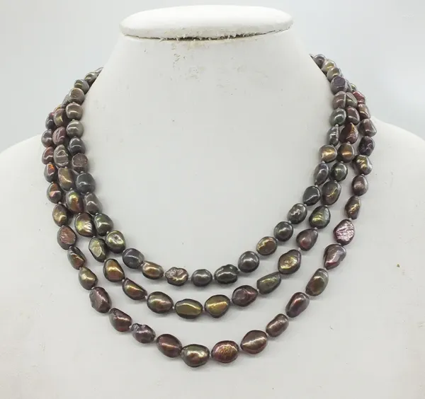 Choker 3 rangées 8 à 9 mm Collier de perle d'eau douce brun marron