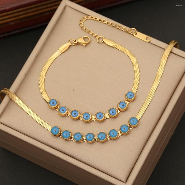 CODER 316L SCEOL DE ACERO AGRADO AZUL Patrón de ojo Pulsera para mujeres 2023 Fashion Girls Gold Color Muñeco Joya de joyas Regalos