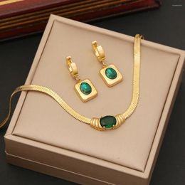 Collier ras du cou en acier inoxydable 316L, bijoux de luxe, ne se décolore pas, cristal vert géométrique, boucles d'oreilles, cadeaux pour femmes