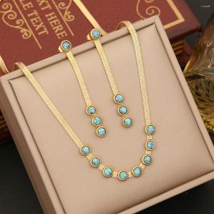 Choker 316L Roestvrij Stalen Ronde Turquoise Ketting Voor Vrouwen Vintage Vrouwelijke Kraag Ketting Mode Meisjes Lichaam Sieraden Gift