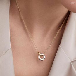 Tour de cou en acier inoxydable 316L bicolore rond Double cercle pendentif colliers pour femmes Chokers tendance mode Festival fête cadeau bijoux