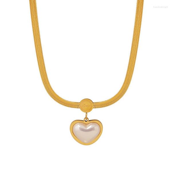 Collier ras du cou 3 pièces mode élégant joli collier de bijoux en acier inoxydable en forme de coeur perle amour chaîne à chevrons plaqué or