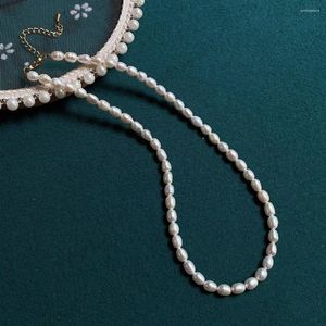 Collier ras du cou 4-5mm riz ovale véritable collier de perles d'eau douce naturelles pour les femmes bijoux de mariage petit brin collier court