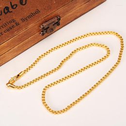 Choker 50cm 3mm Merk Ethiopisch Vierkant 24k Geel Fijn Goud GF Dikke Kettingen Box Chain Dubai Arabische