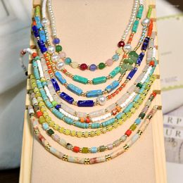 Tour de cou (5 pièces/lot) dépenses à la main perles semi-précieuses collier Style personnalité tendance Cool couleurs vives en gros et au détail