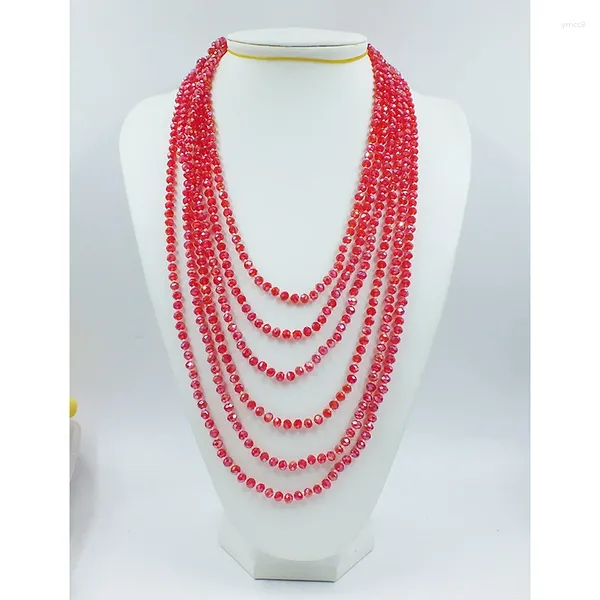 Collier ras du cou 6 brins en cristal rouge. Bijoux décontractés simples et assortis pour femmes