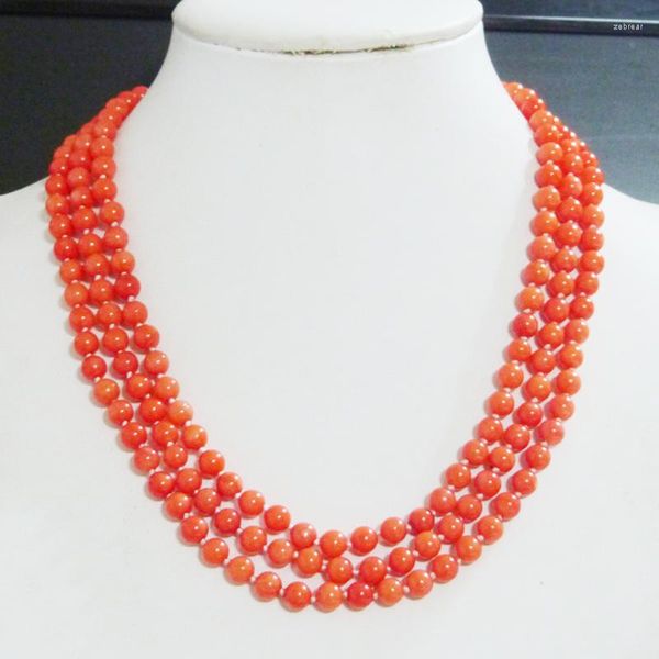 Gargantilla Collar Clásico 3 Líneas Coral Naranja 6mm