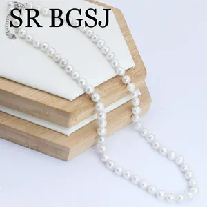 Choker 6 mm Collier de perles d'eau douce et naturel blanc pour femmes bijoux de mariage de perles élégants 18 