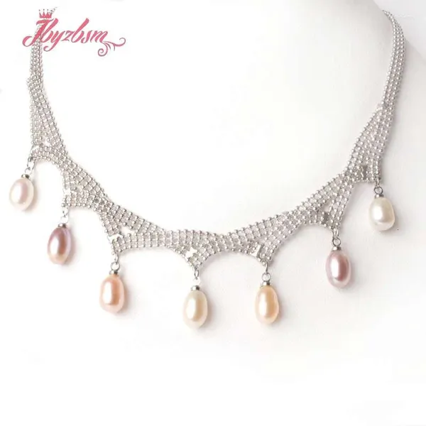 Choker 6x7-7x9mm ovale rose blanc rouge naturel natural ewater perle collier élégant bijoux 18 pouces pour le mariage d'anniversaire de Noël cadeau