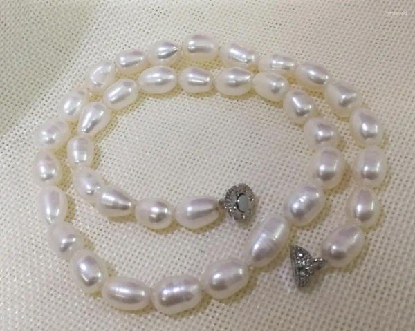 Collier ras du cou ovale blanc en perles de riz pour femmes, 7-8mm, fermoir magnétique brillant, 35cm 43cm 14 ''17'', bijoux d'eau douce pour femmes