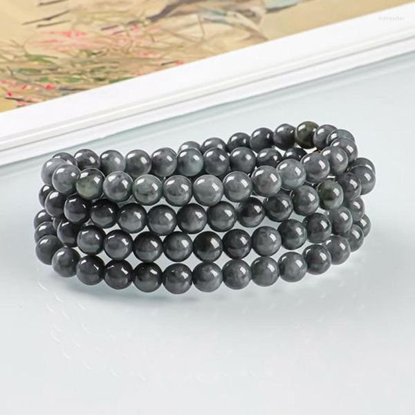 Ras du cou 8mm naturel Grade A Myanmar noir jadéite collier de perles femmes bijoux fins accessoire véritable Birmanie Jades pierre colliers