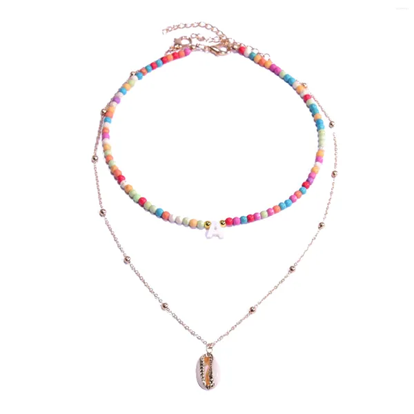 Collier de plage réglable en alliage pour femmes, ras du cou, lettre perlée, breloque en coquillage, cadeau quotidien de noël, bijoux durables à la mode pour femmes