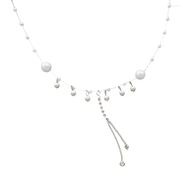 Collier ras du cou réglable, chaîne Vintage, Long pendentif en perles, clavicule, cadeau, bijoux