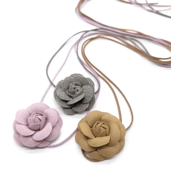 Gargantilla cadena ajustable para clavícula, collares con colgante en forma de flor, cadena para el cuello de Camelia de tela, accesorio Floral elegante