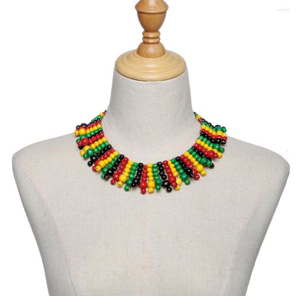Collier tour de cou motifs de Style africain accessoires de bijoux pour femmes perles de bois faites à la main colorées chaînes multicouches collier de cou perlé