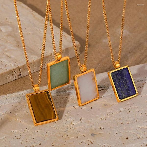 Tour de cou AIDE ne se décolore pas en acier inoxydable collier chaîne pour femmes carré pierre naturelle pendentif étanche bijoux cadeaux accessoires