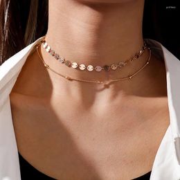 Choker Aihua Fashion Two Lay Chocker Collier Mini Round Disco Coin Shape Chain plaqué pour femmes Girls Bijoux Cadeaux