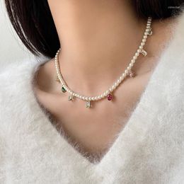 Choker Ailodo Multicolor Cubic Zirconia Hanger Ketting voor vrouwen Elegant feest bruiloft Pearl mode sieraden meisjes cadeau 2023