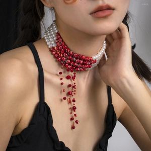 Ailodo – collier multicouches en perles d'imitation pour femmes, ras du cou, perles de cristal gothiques, pompon, à la mode, bijoux d'halloween, cadeau