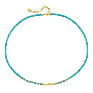 ALLME – tour de cou Boho en laiton plaqué or véritable 18K, couleur bleue, pierre naturelle, perles Rammel, brin de perles pour femmes