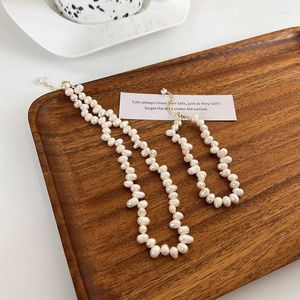 ALLME – collier ras du cou élégant en véritable perle d'eau douce pour femmes, chaîne à maillons en laiton doré, pendentif, bijoux de mariée