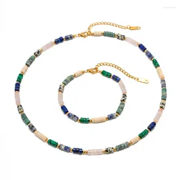 Gargantilla ALLME Fashon Multicolor Lapis Piedra Natural Strand Beaded Necklace Mujer 18K Chapado en oro Acero inoxidable