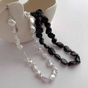 Tour de cou ALLME français noir blanc couleur irrégulière Baroque perle colliers de perles brin collier pour femmes bijoux en gros