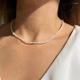 ALLME – colliers ras du cou en laiton plaqué or 14K pour femmes, Imitation ovale français, brin de perles, bijoux de mariage
